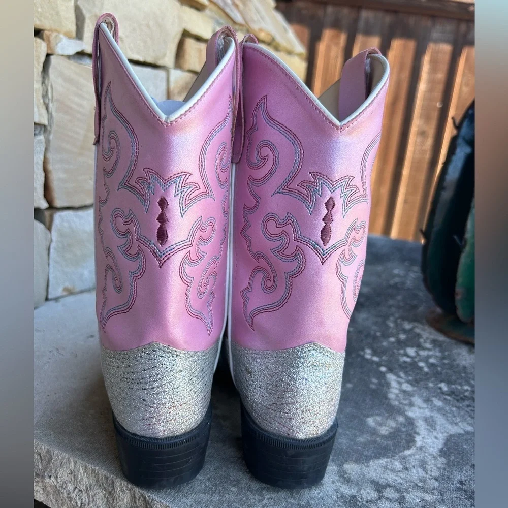Old West Pink and silver glitter cowboy western kids Boots Sz-1. A - Picture 5 of 12